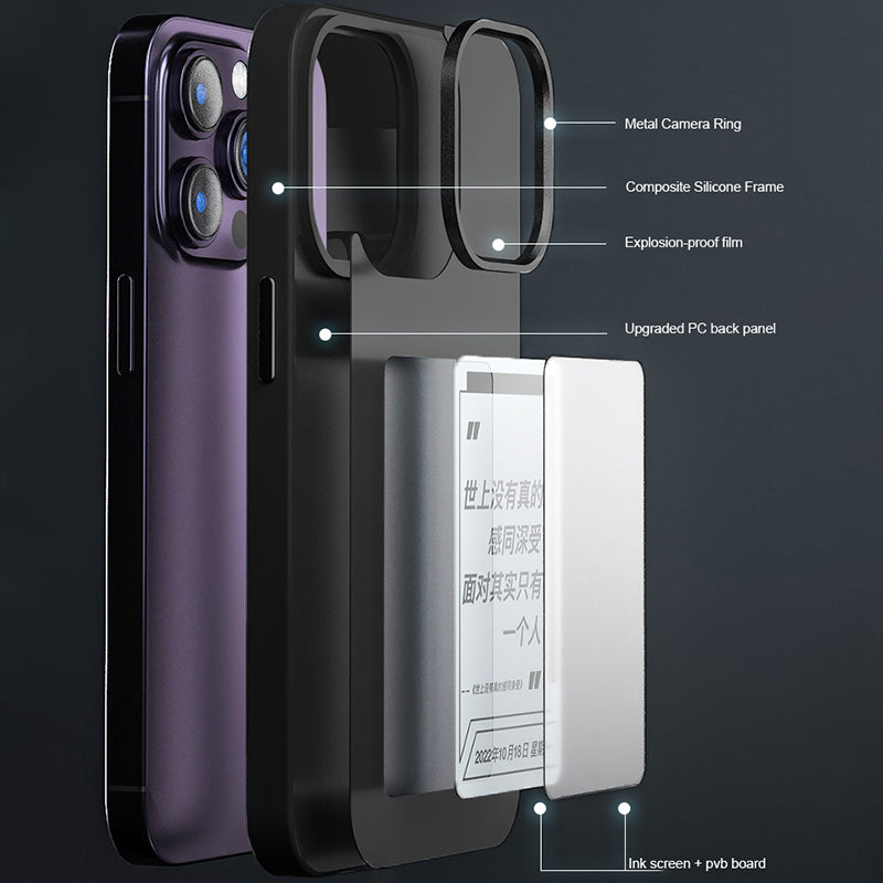 INKZONE For iPhone 13 / 14 Case PC+TPU NFC 3-Color E Ink Case DIY Pattern Phone Cover