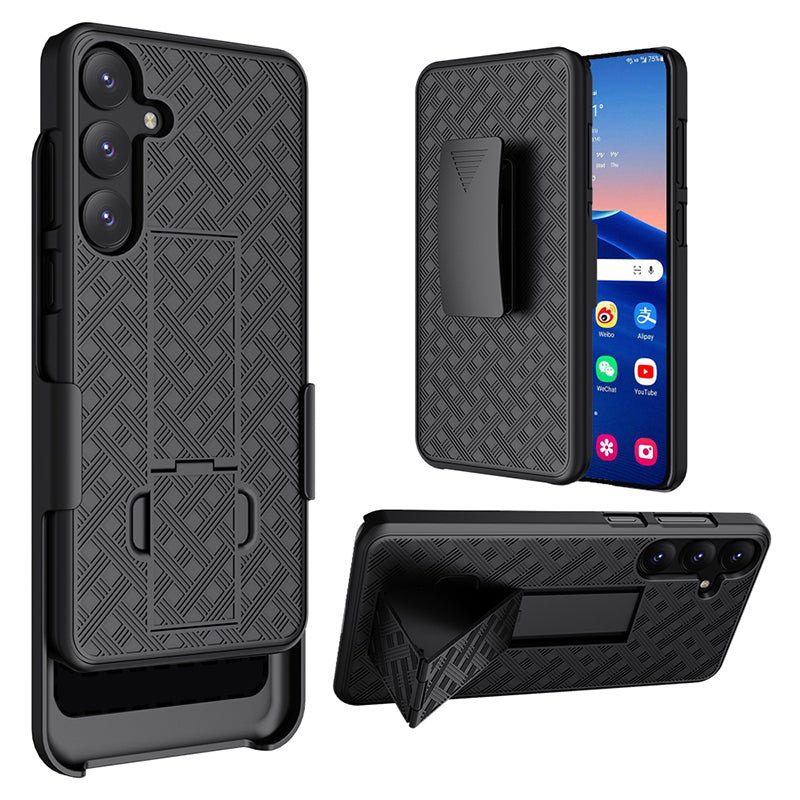 For Samsung Galaxy S24+ Case PC+TPU Sliding Screen Cover Kickstand Phone Shell with Clip