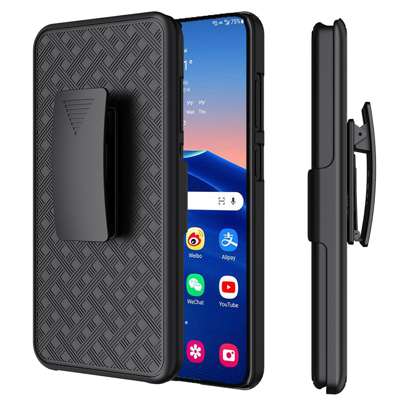 For Samsung Galaxy S24+ Case PC+TPU Sliding Screen Cover Kickstand Phone Shell with Clip