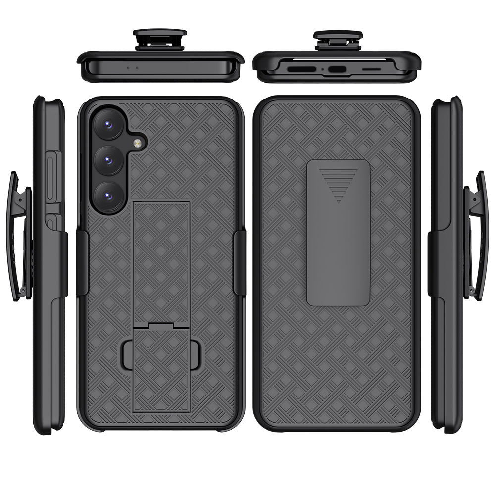 For Samsung Galaxy S24+ Case PC+TPU Sliding Screen Cover Kickstand Phone Shell with Clip