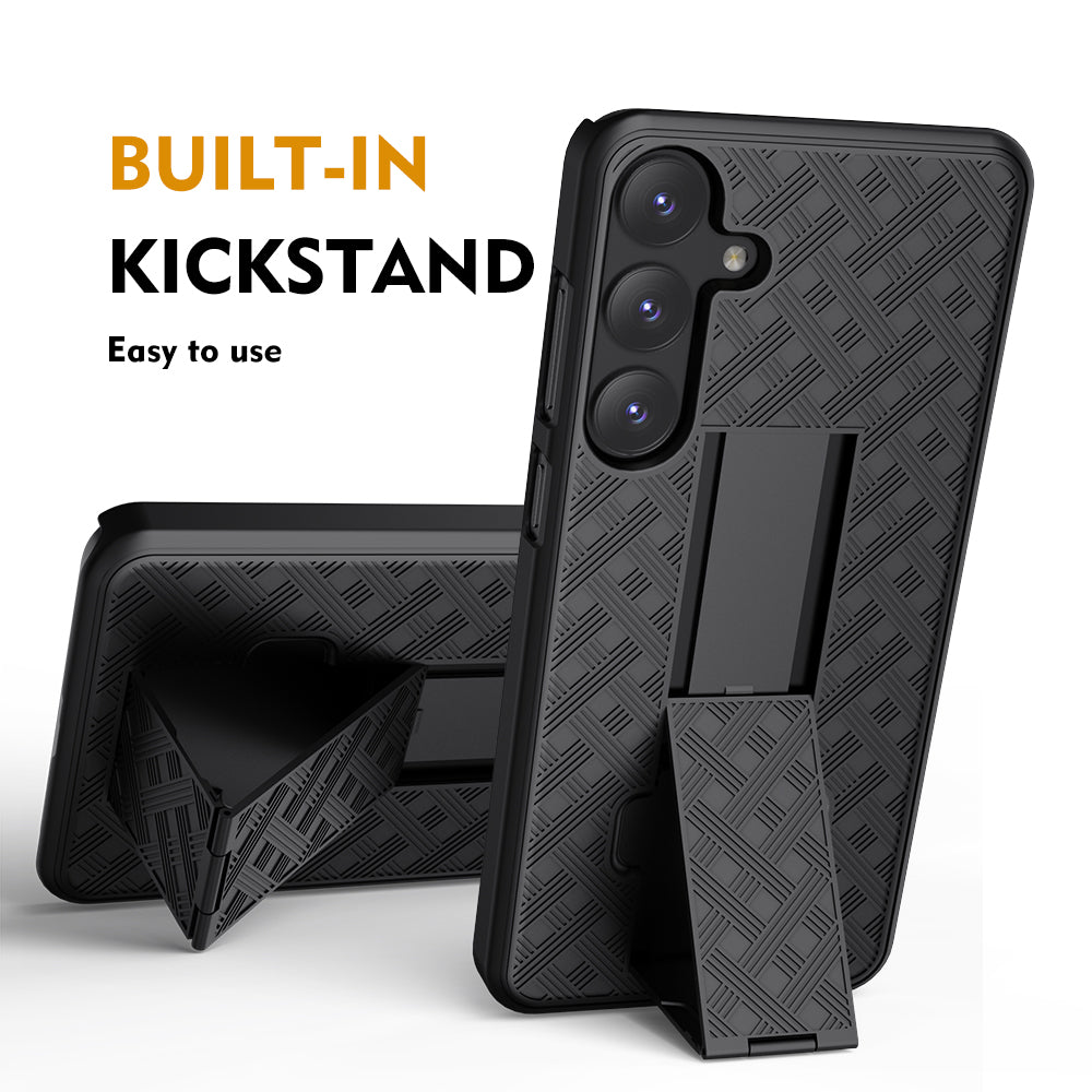 For Samsung Galaxy S24+ Case PC+TPU Sliding Screen Cover Kickstand Phone Shell with Clip