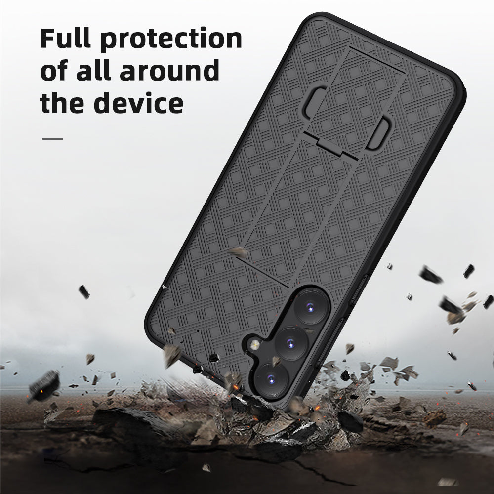 For Samsung Galaxy S24+ Case PC+TPU Sliding Screen Cover Kickstand Phone Shell with Clip