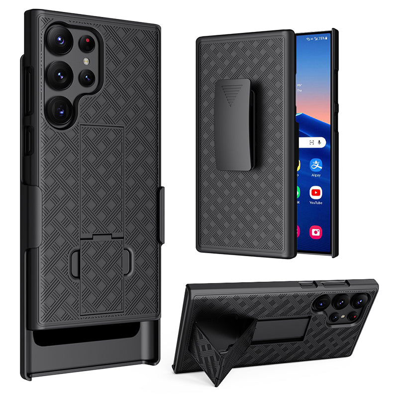 For Samsung Galaxy S24 Ultra Kickstand Case PC+TPU Sliding Screen Cover Phone Case with Clip