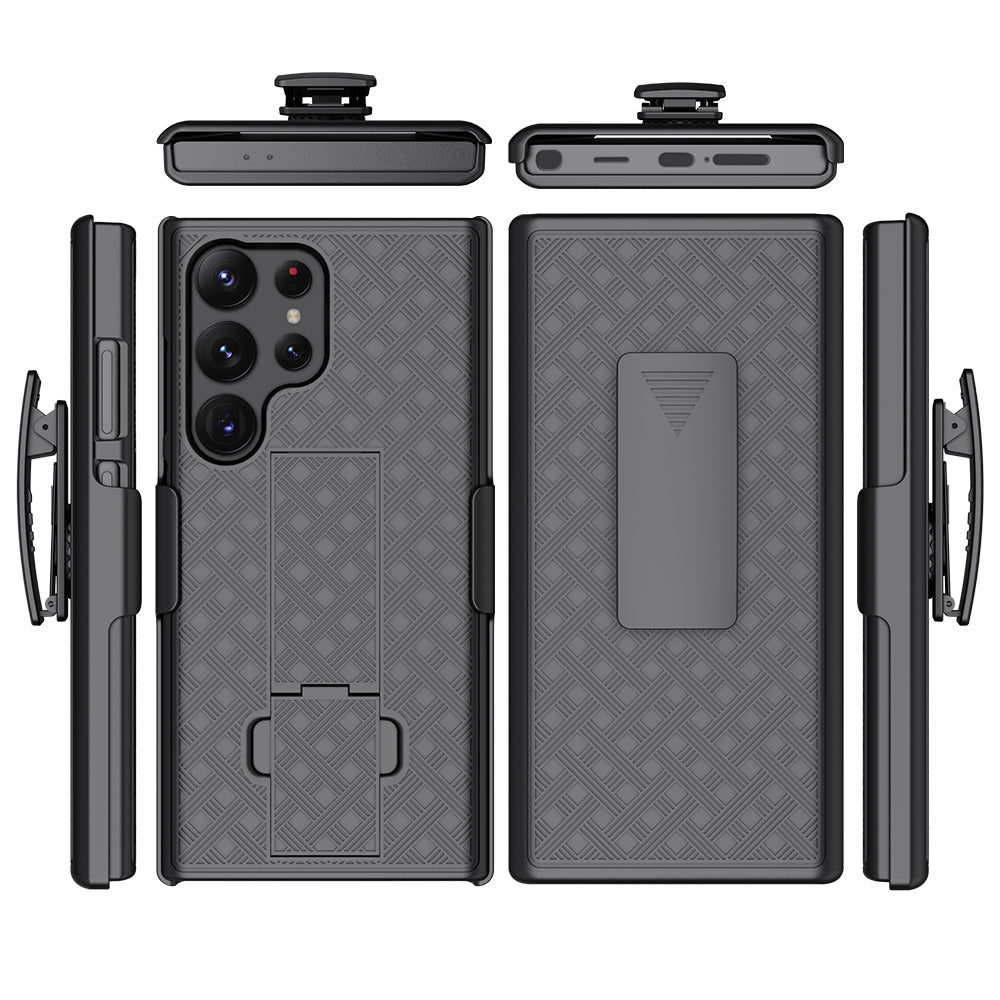 For Samsung Galaxy S24 Ultra Kickstand Case PC+TPU Sliding Screen Cover Phone Case with Clip