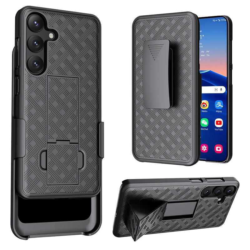 For Samsung Galaxy S24 PC+TPU Case Sliding Screen Cover Kickstand Phone Shell with Clip