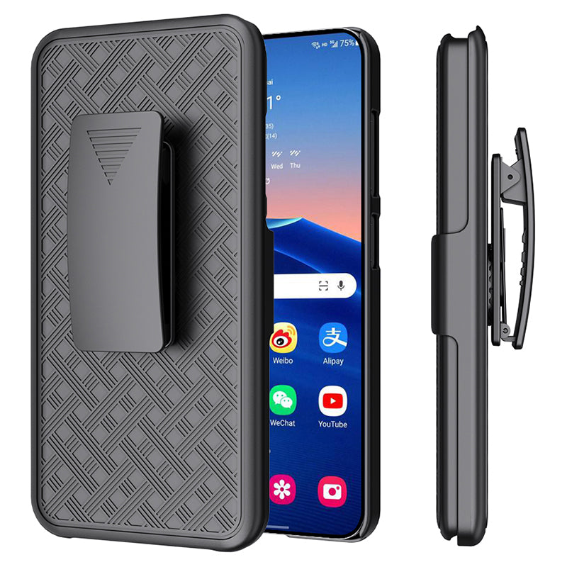 For Samsung Galaxy S24 PC+TPU Case Sliding Screen Cover Kickstand Phone Shell with Clip