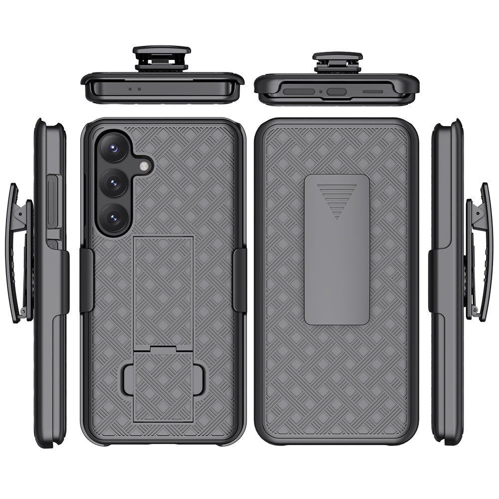 For Samsung Galaxy S24 PC+TPU Case Sliding Screen Cover Kickstand Phone Shell with Clip