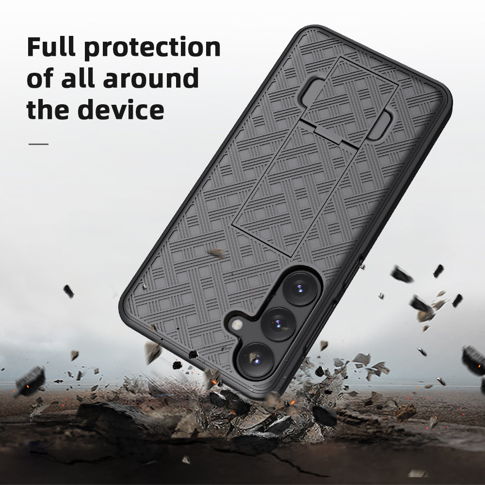 For Samsung Galaxy S24 PC+TPU Case Sliding Screen Cover Kickstand Phone Shell with Clip