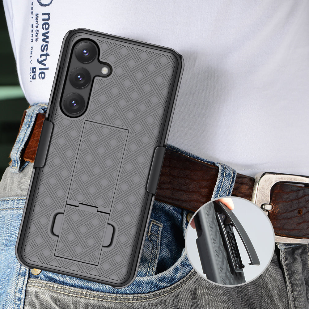 For Samsung Galaxy S24 PC+TPU Case Sliding Screen Cover Kickstand Phone Shell with Clip