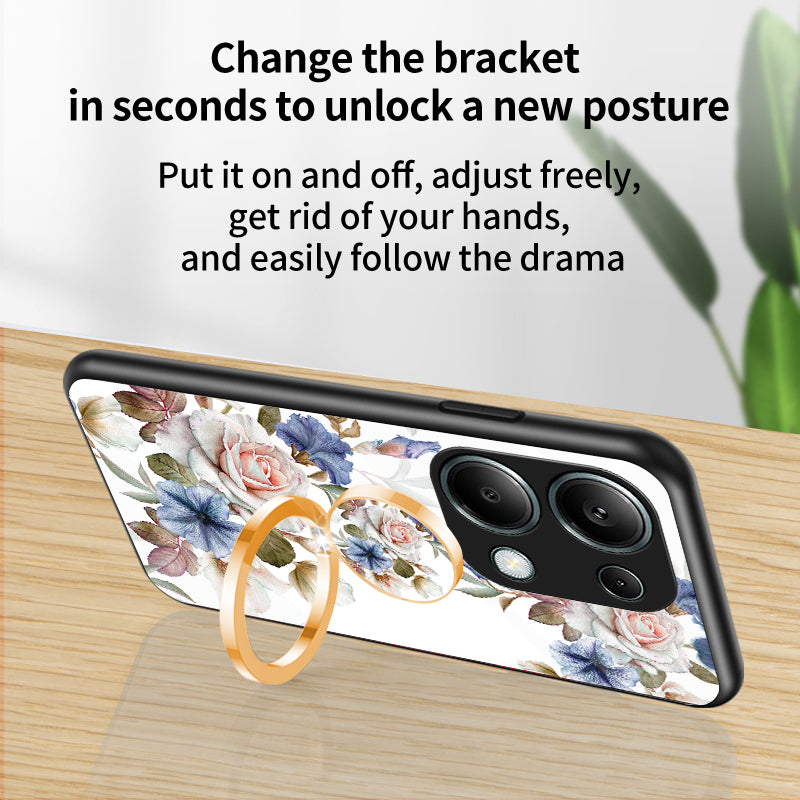 For Xiaomi Redmi Note 13 Pro 4G / Poco M6 Pro 4G Case Kickstand Tempered Glass Back Cover