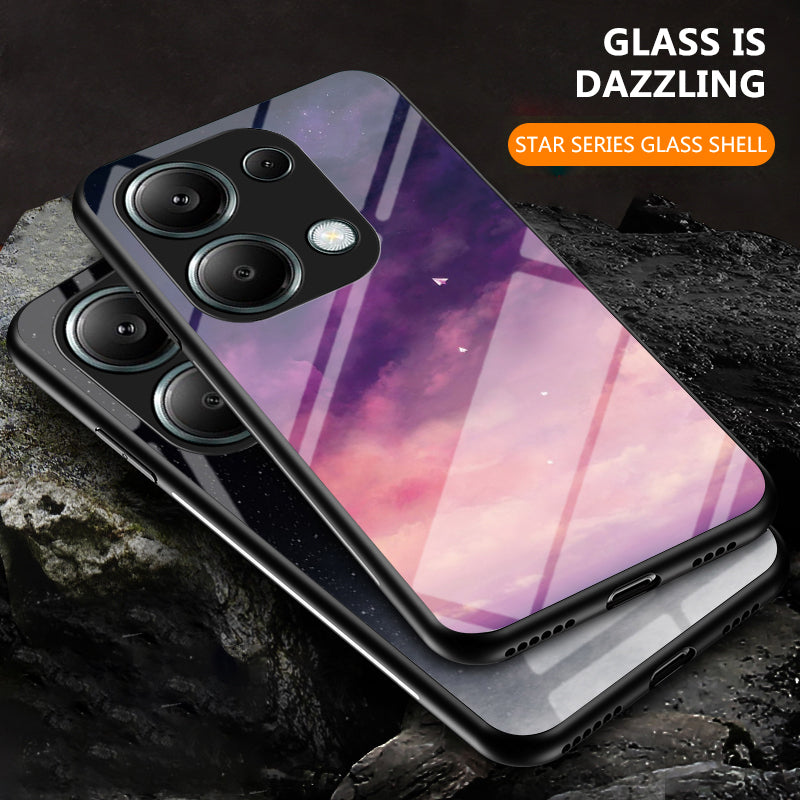 For Xiaomi Redmi Note 13 Pro 4G / Poco M6 Pro 4G Case Starry Sky Tempered Glass Back Phone Cover