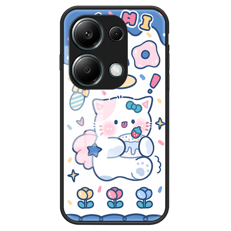 For Xiaomi Redmi Note 13 Pro 4G / Poco M6 Pro 4G Tempered Glass Case Cartoon Animal Pattern Back Cover