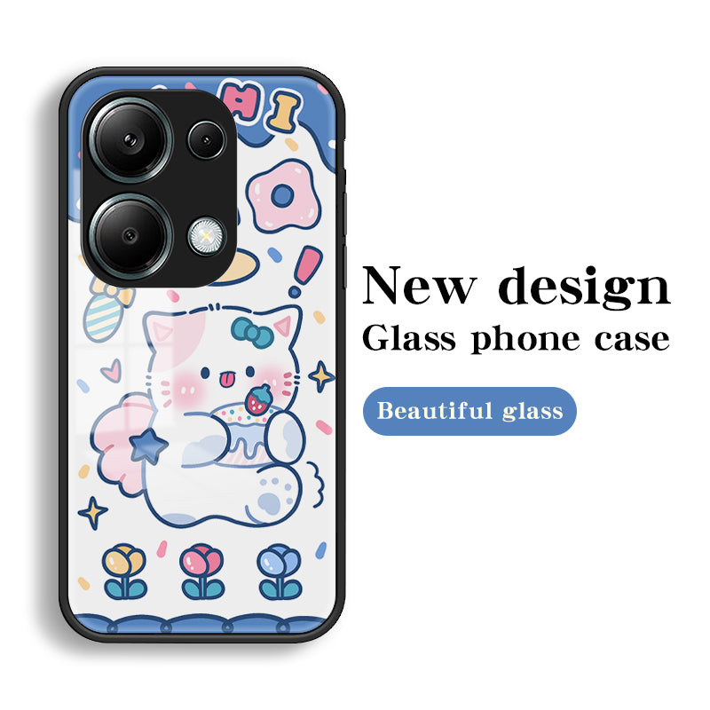 For Xiaomi Redmi Note 13 Pro 4G / Poco M6 Pro 4G Tempered Glass Case Cartoon Animal Pattern Back Cover