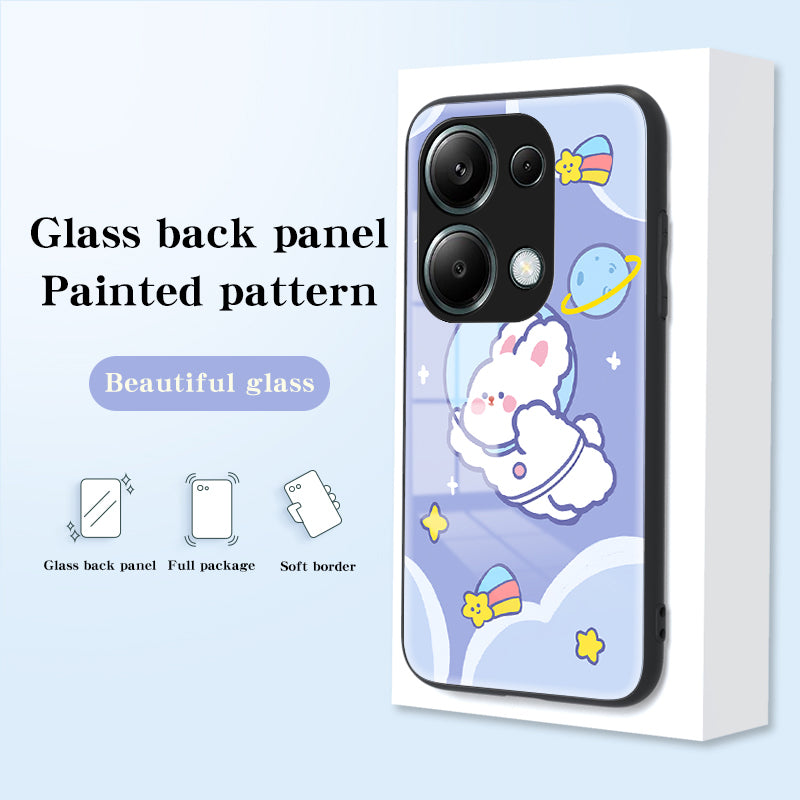 For Xiaomi Redmi Note 13 Pro 4G / Poco M6 Pro 4G Tempered Glass Case Cartoon Animal Pattern Back Cover