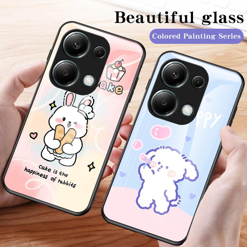 For Xiaomi Redmi Note 13 Pro 4G / Poco M6 Pro 4G Tempered Glass Case Cartoon Animal Pattern Back Cover