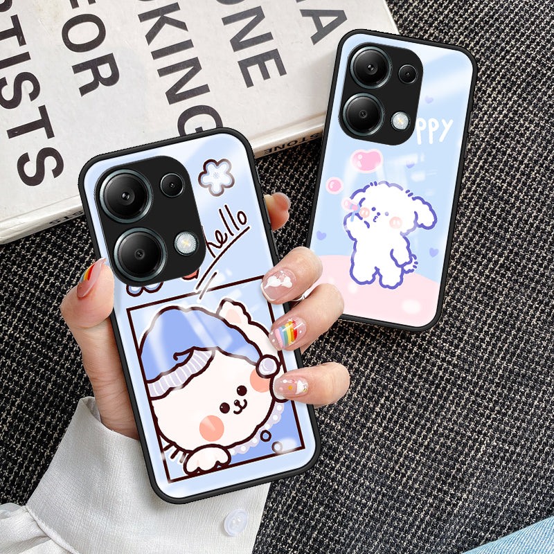 For Xiaomi Redmi Note 13 Pro 4G / Poco M6 Pro 4G Tempered Glass Case Cartoon Animal Pattern Back Cover