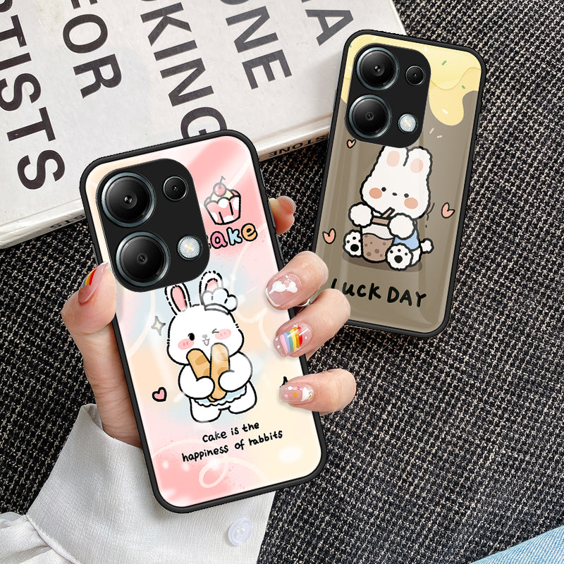 For Xiaomi Redmi Note 13 Pro 4G / Poco M6 Pro 4G Tempered Glass Case Cartoon Animal Pattern Back Cover