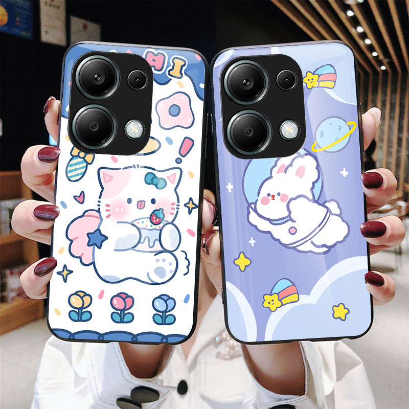 For Xiaomi Redmi Note 13 Pro 4G / Poco M6 Pro 4G Tempered Glass Case Cartoon Animal Pattern Back Cover