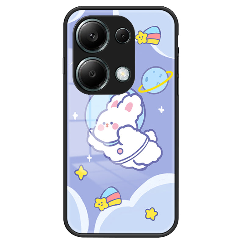 For Xiaomi Redmi Note 13 Pro 4G / Poco M6 Pro 4G Tempered Glass Case Cartoon Animal Pattern Back Cover