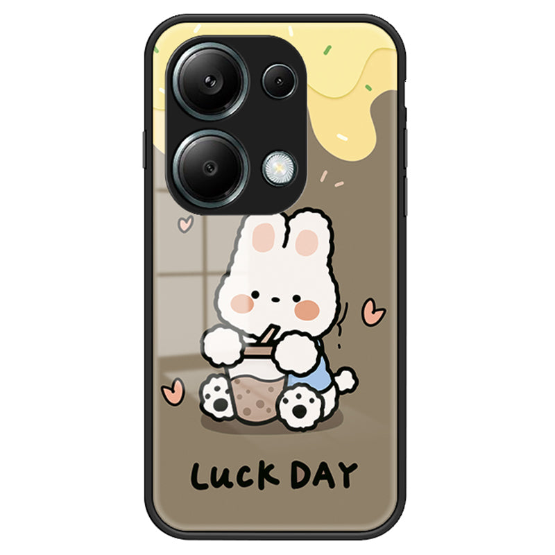 For Xiaomi Redmi Note 13 Pro 4G / Poco M6 Pro 4G Tempered Glass Case Cartoon Animal Pattern Back Cover