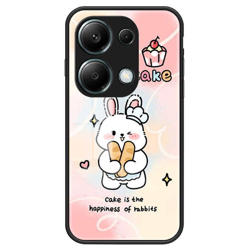 For Xiaomi Redmi Note 13 Pro 4G / Poco M6 Pro 4G Tempered Glass Case Cartoon Animal Pattern Back Cover