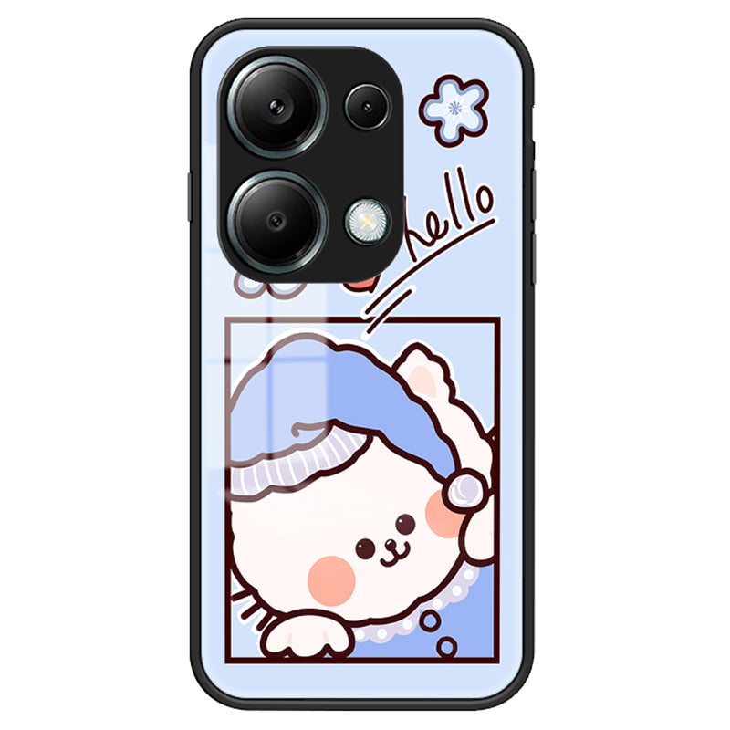 For Xiaomi Redmi Note 13 Pro 4G / Poco M6 Pro 4G Tempered Glass Case Cartoon Animal Pattern Back Cover