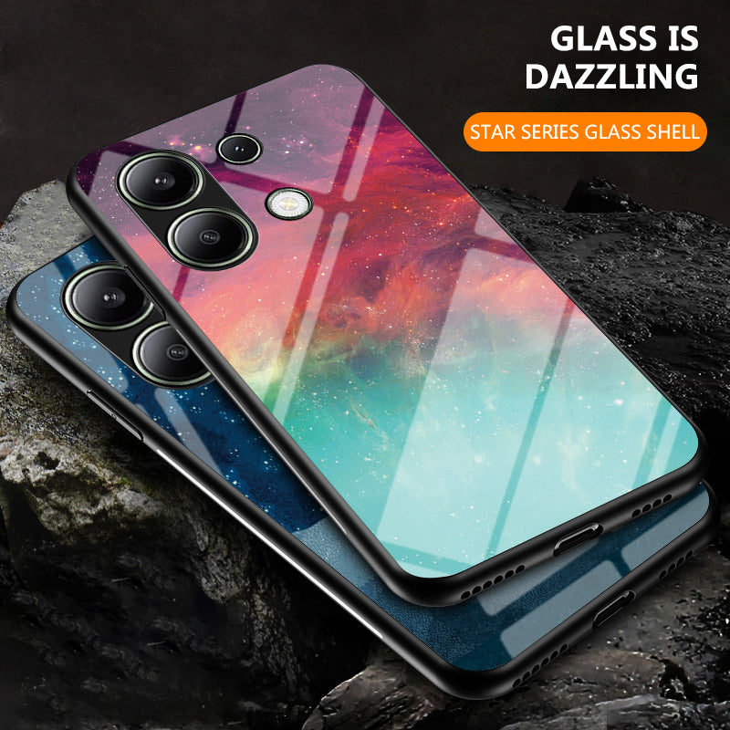 For Xiaomi Redmi Note 13 4G Case Starry Sky Pattern Printing Tempered Glass Phone Cover