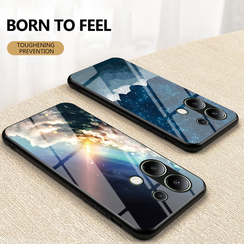 For Xiaomi Redmi Note 13 4G Case Starry Sky Pattern Printing Tempered Glass Phone Cover