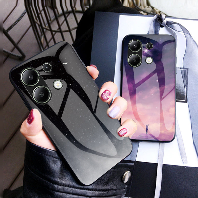 For Xiaomi Redmi Note 13 4G Case Starry Sky Pattern Printing Tempered Glass Phone Cover