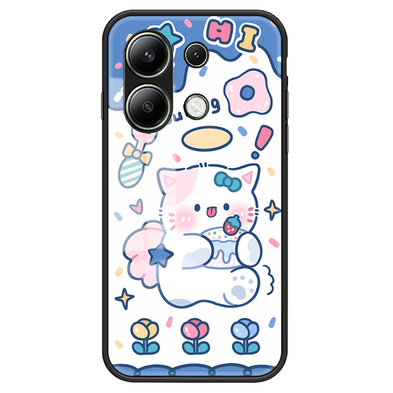 For Xiaomi Redmi Note 13 4G Cell Phone Case Tempered Glass Cartoon Animal Pattern Shell