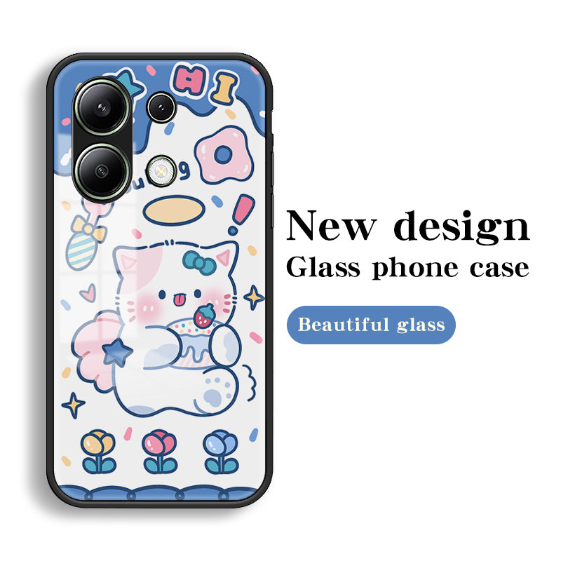 For Xiaomi Redmi Note 13 4G Cell Phone Case Tempered Glass Cartoon Animal Pattern Shell