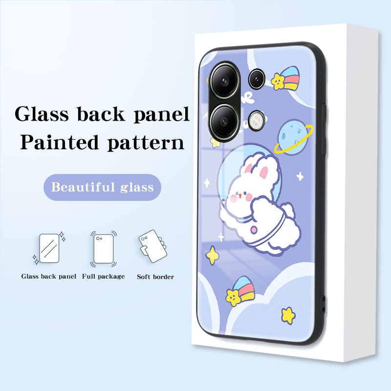 For Xiaomi Redmi Note 13 4G Cell Phone Case Tempered Glass Cartoon Animal Pattern Shell