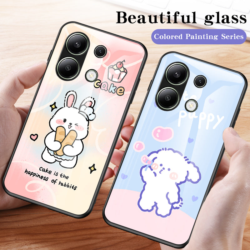 For Xiaomi Redmi Note 13 4G Cell Phone Case Tempered Glass Cartoon Animal Pattern Shell