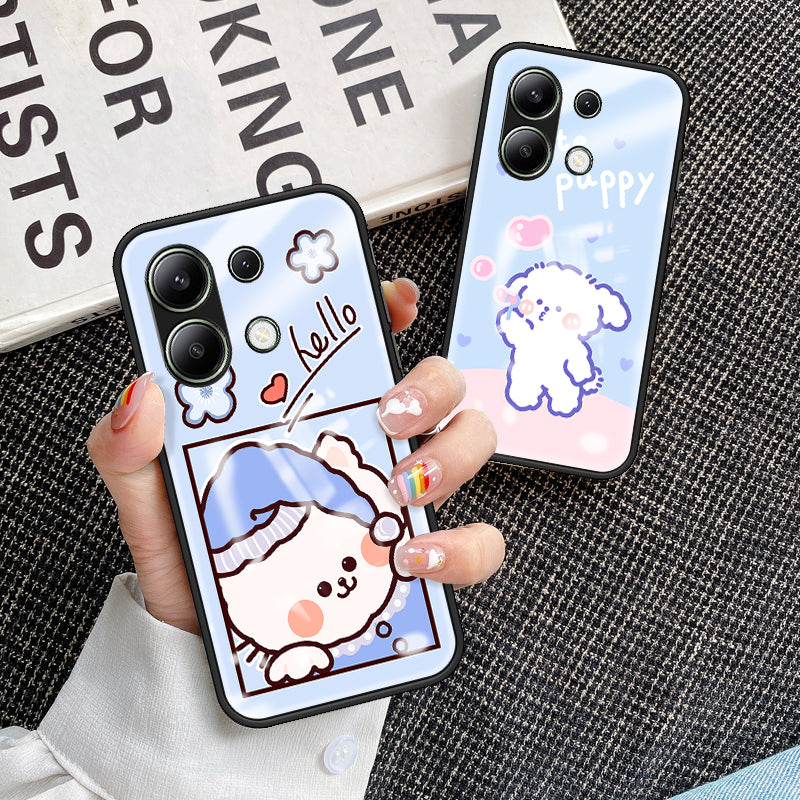 For Xiaomi Redmi Note 13 4G Cell Phone Case Tempered Glass Cartoon Animal Pattern Shell