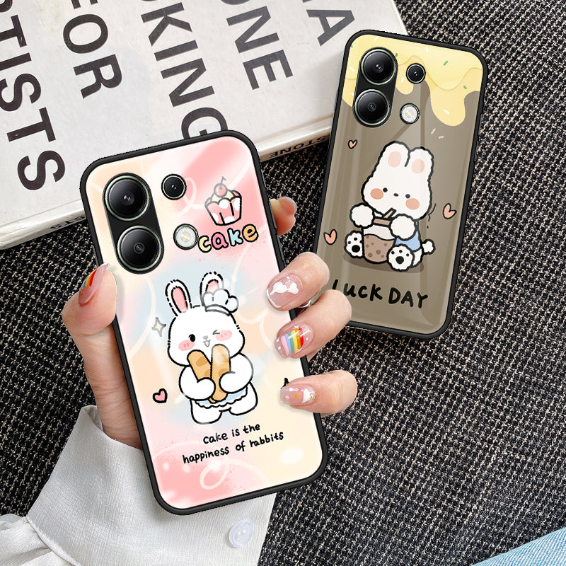 For Xiaomi Redmi Note 13 4G Cell Phone Case Tempered Glass Cartoon Animal Pattern Shell