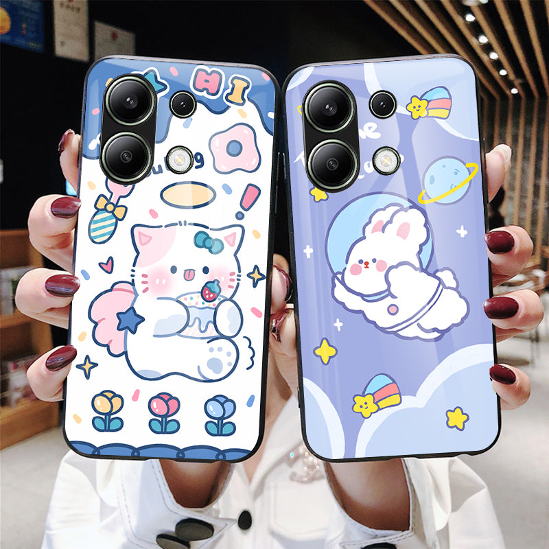 For Xiaomi Redmi Note 13 4G Cell Phone Case Tempered Glass Cartoon Animal Pattern Shell