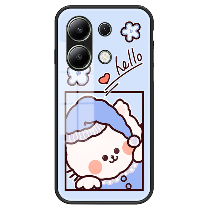 For Xiaomi Redmi Note 13 4G Cell Phone Case Tempered Glass Cartoon Animal Pattern Shell