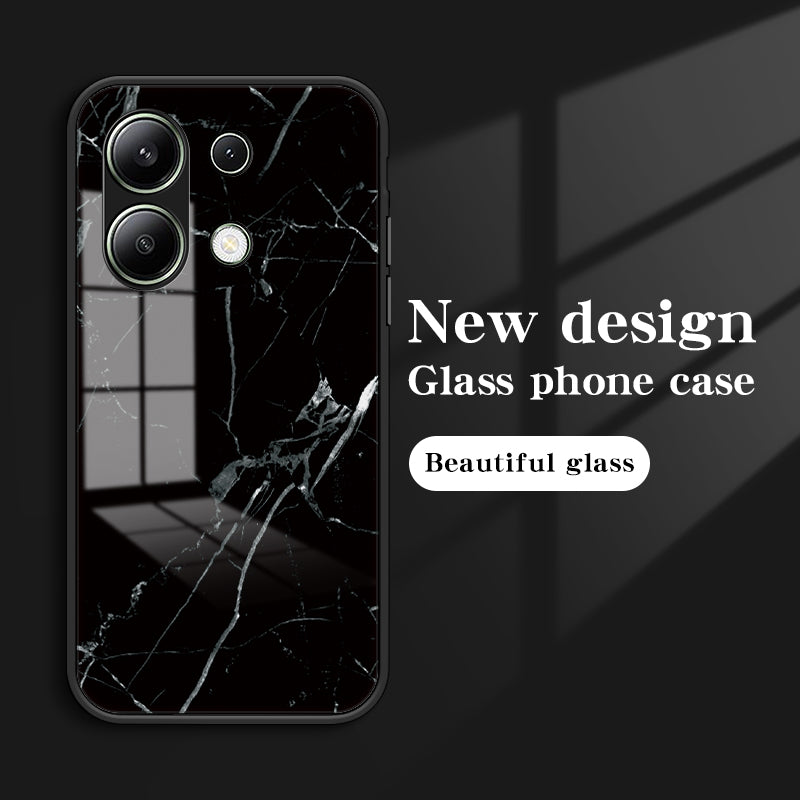 For Xiaomi Redmi Note 13 4G Anti-Drop Phone Cover Tempered Glass Case Marble Pattern Phone Shell