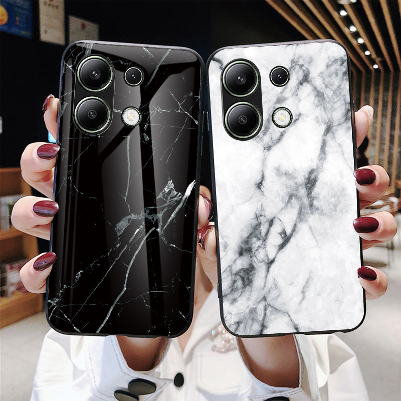 For Xiaomi Redmi Note 13 4G Anti-Drop Phone Cover Tempered Glass Case Marble Pattern Phone Shell