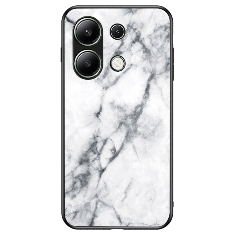 For Xiaomi Redmi Note 13 4G Anti-Drop Phone Cover Tempered Glass Case Marble Pattern Phone Shell