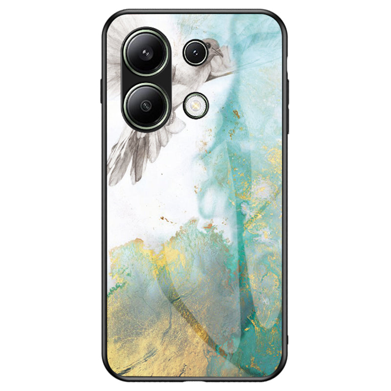 For Xiaomi Redmi Note 13 4G Anti-Drop Phone Cover Tempered Glass Case Marble Pattern Phone Shell