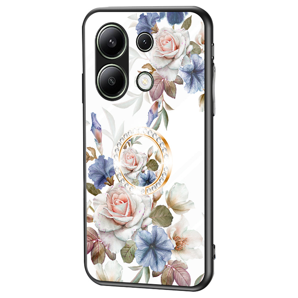 For Xiaomi Redmi Note 13 4G Case Tempered Glass Pattern Printing Phone Cover with Ring Kickstand