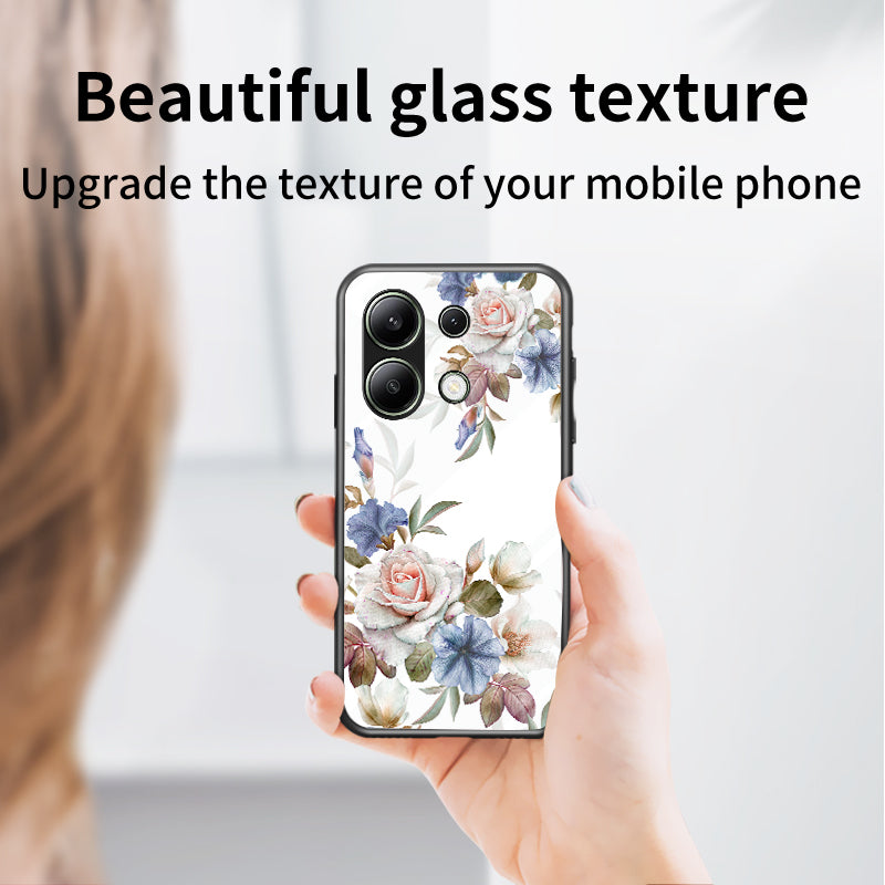 For Xiaomi Redmi Note 13 4G Case Tempered Glass Pattern Printing Phone Cover with Ring Kickstand