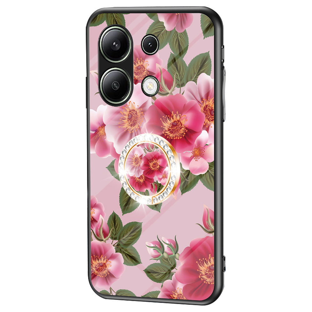 For Xiaomi Redmi Note 13 4G Case Tempered Glass Pattern Printing Phone Cover with Ring Kickstand