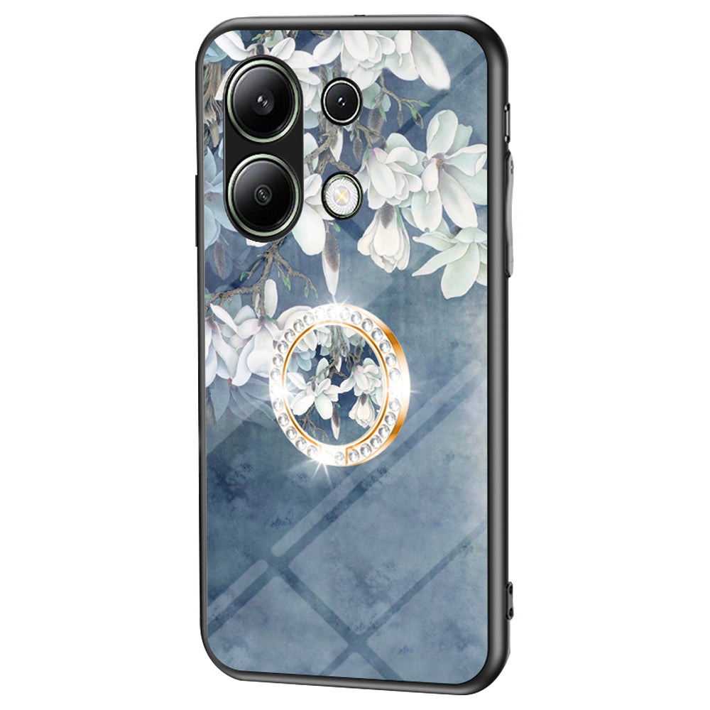 For Xiaomi Redmi Note 13 4G Case Tempered Glass Pattern Printing Phone Cover with Ring Kickstand
