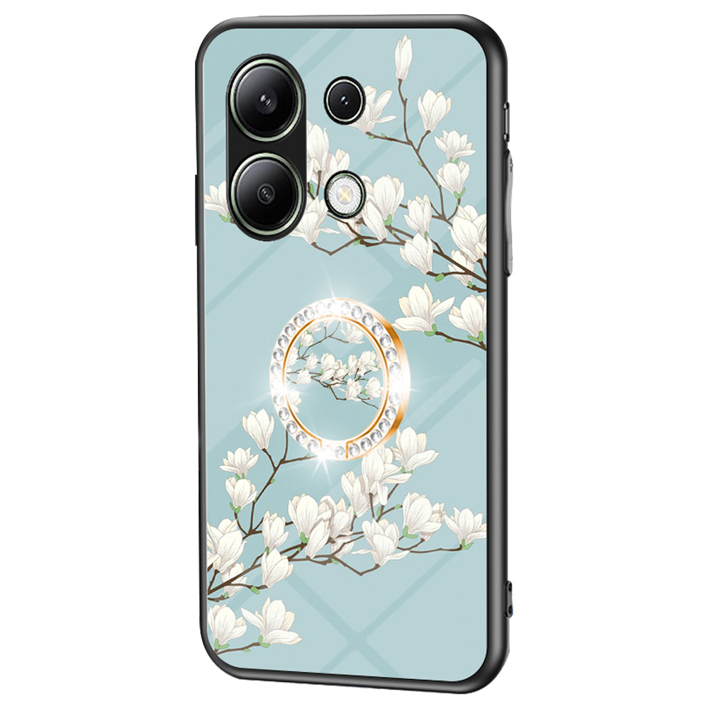 For Xiaomi Redmi Note 13 4G Case Tempered Glass Pattern Printing Phone Cover with Ring Kickstand