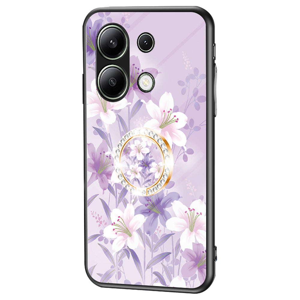 For Xiaomi Redmi Note 13 4G Case Tempered Glass Pattern Printing Phone Cover with Ring Kickstand