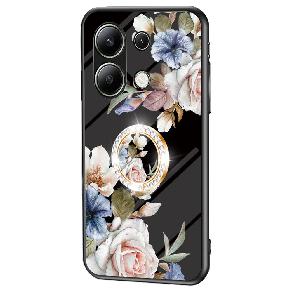 For Xiaomi Redmi Note 13 4G Case Tempered Glass Pattern Printing Phone Cover with Ring Kickstand