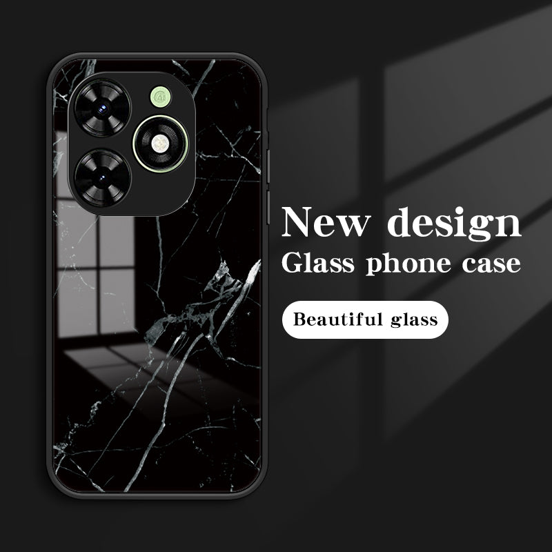 For Transsion Infinix Smart 8 4G Tempered Glass Case Marble Pattern Anti-drop Phone Cover