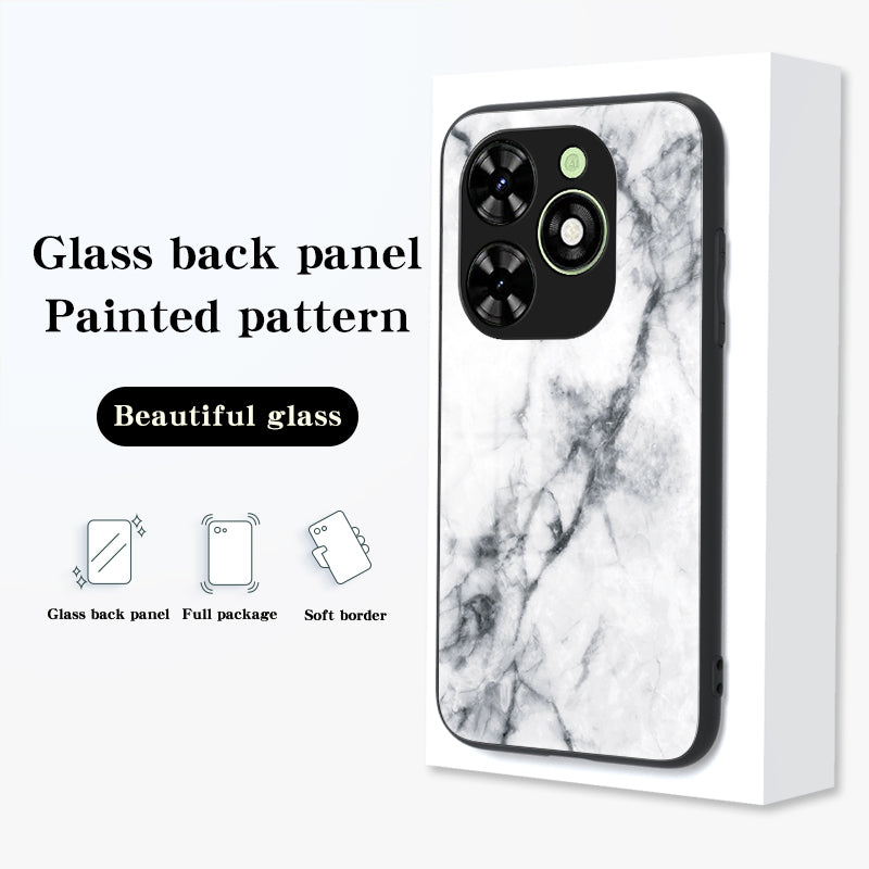 For Transsion Infinix Smart 8 4G Tempered Glass Case Marble Pattern Anti-drop Phone Cover